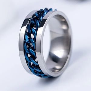 Silver Blue Spinner Stainless Steel 8mm Band Chain Spin Beveled Adhd Anxiety